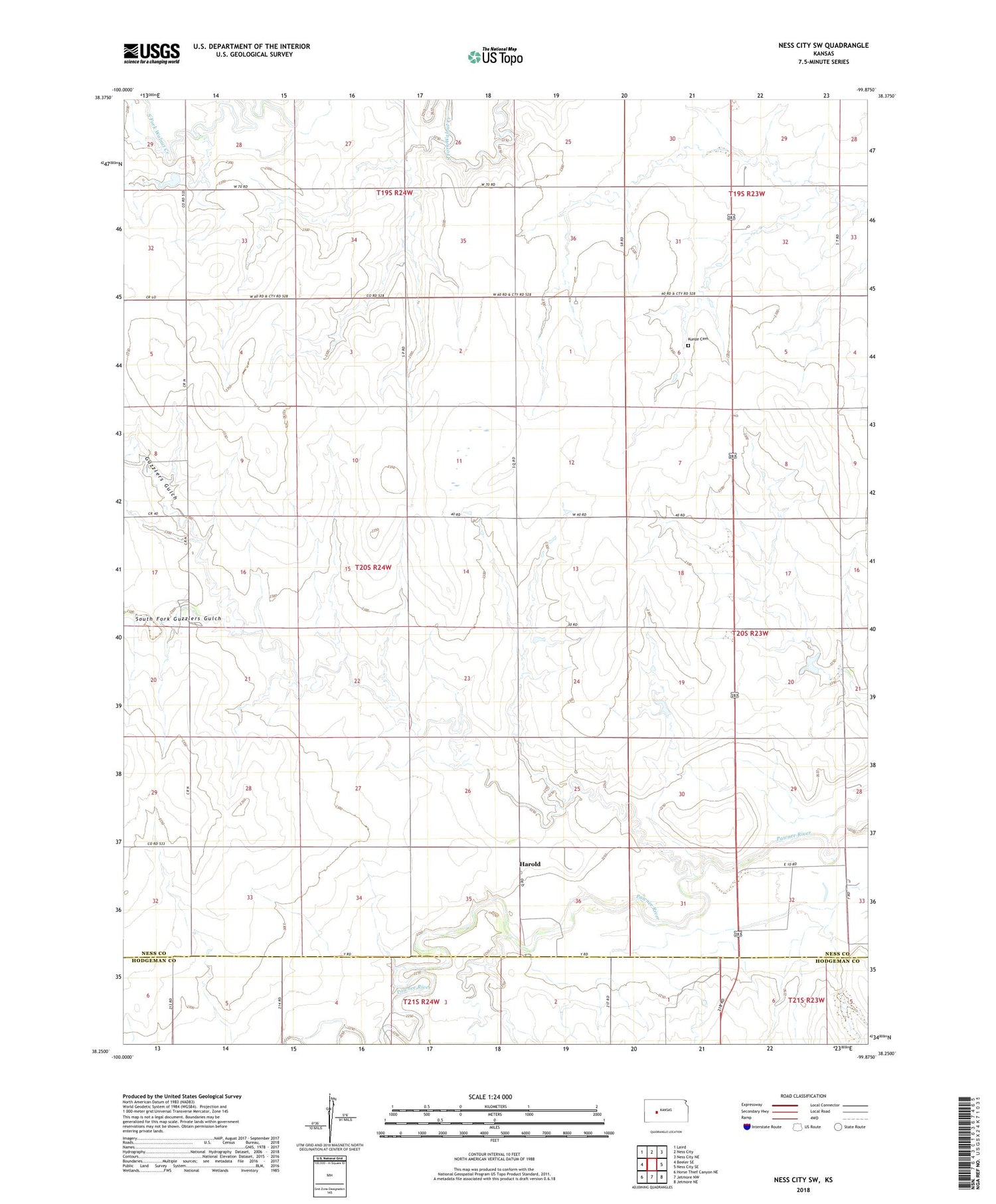 Ness City SW Kansas US Topo Map Image