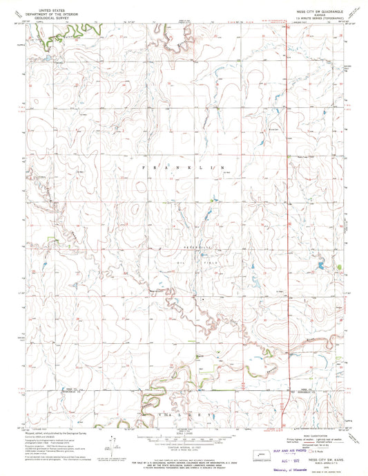 Classic USGS Ness City SW Kansas 7.5'x7.5' Topo Map Image