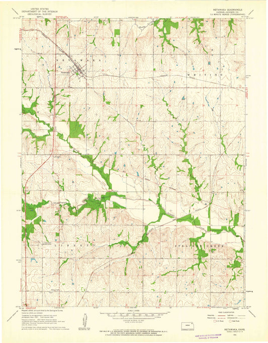 Classic USGS Netawaka Kansas 7.5'x7.5' Topo Map Image