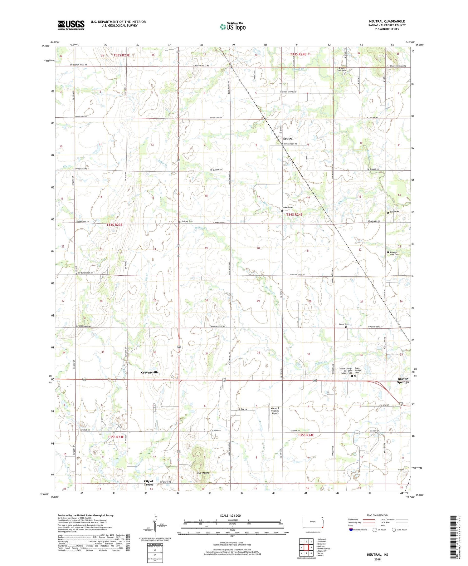 Neutral Kansas US Topo Map Image