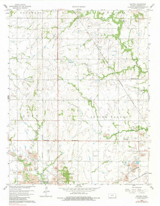 Classic USGS Neutral Kansas 7.5'x7.5' Topo Map Image