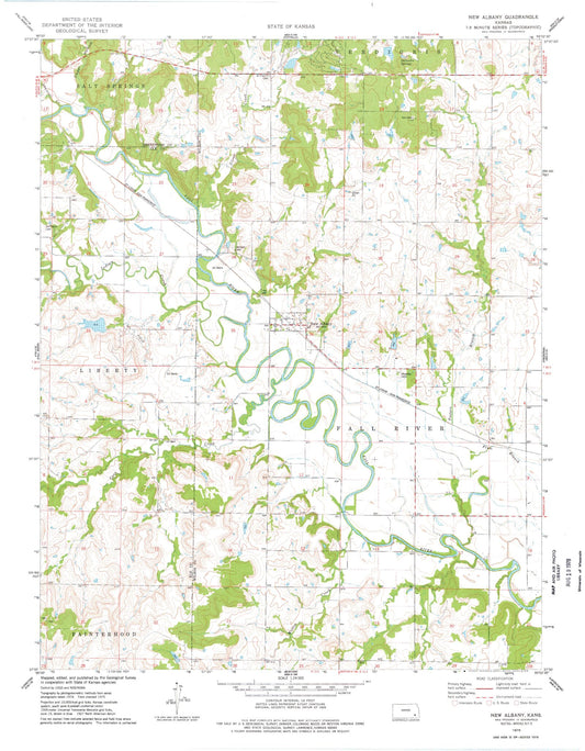Classic USGS New Albany Kansas 7.5'x7.5' Topo Map Image