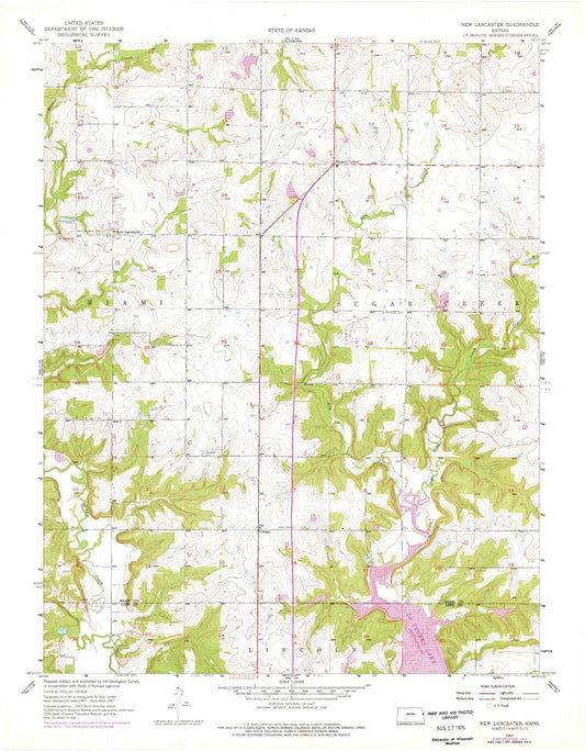 Classic USGS New Lancaster Kansas 7.5'x7.5' Topo Map Image