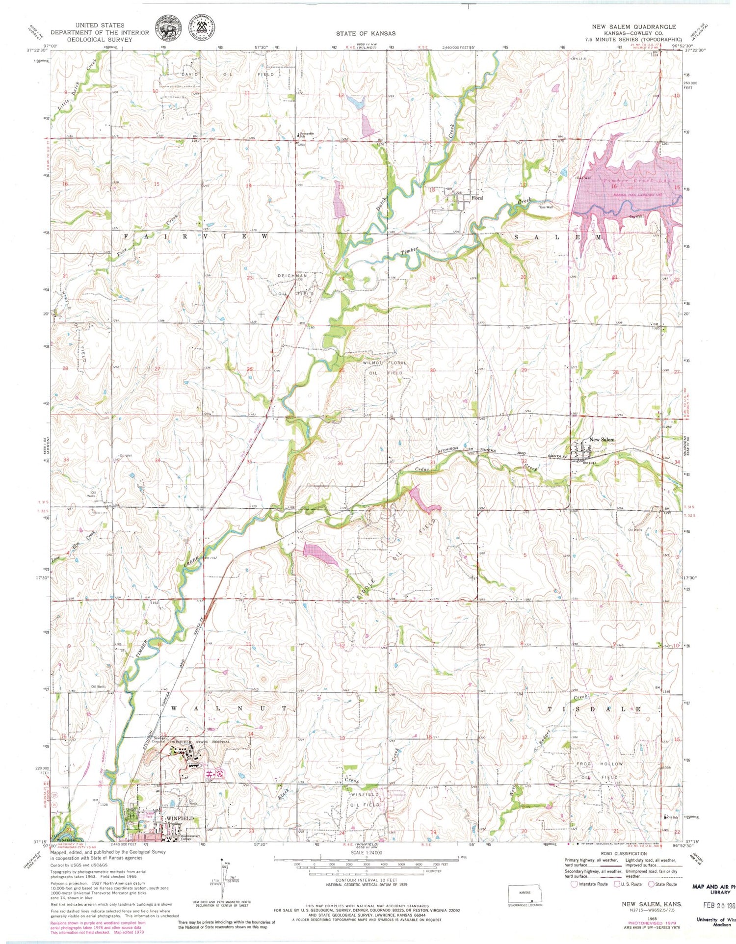 Classic USGS New Salem Kansas 7.5'x7.5' Topo Map Image