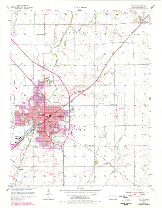 Classic USGS Newton Kansas 7.5'x7.5' Topo Map Image