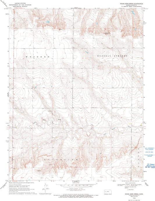 Classic USGS Nickel Mine Spring Kansas 7.5'x7.5' Topo Map Image