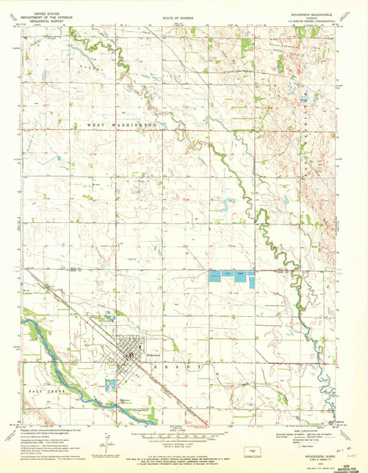 Classic USGS Nickerson Kansas 7.5'x7.5' Topo Map Image