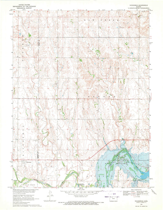 Classic USGS Nicodemus Kansas 7.5'x7.5' Topo Map Image