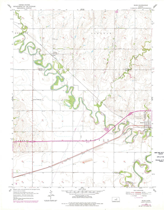 Classic USGS Niles Kansas 7.5'x7.5' Topo Map Image