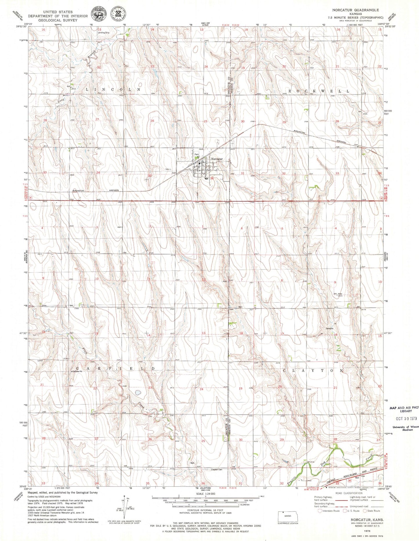 Classic USGS Norcatur Kansas 7.5'x7.5' Topo Map Image
