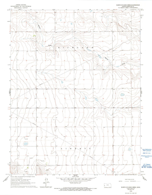 Classic USGS North of Sand Creek Kansas 7.5'x7.5' Topo Map Image