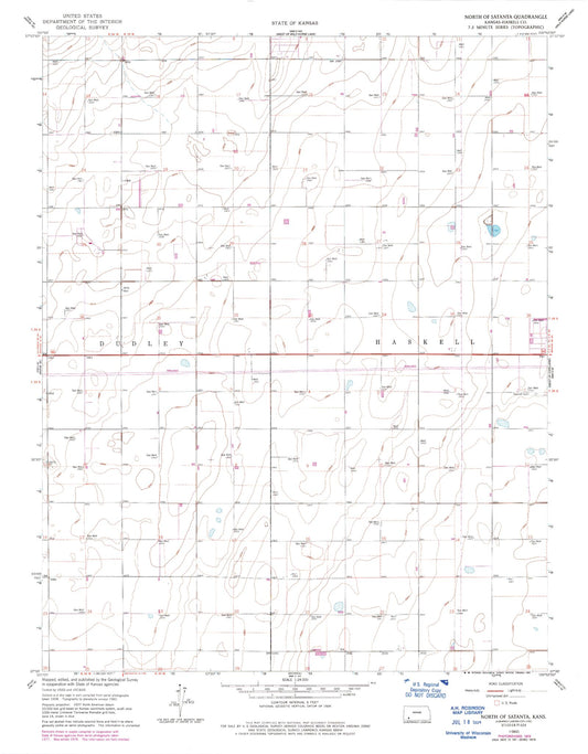 Classic USGS North of Satanta Kansas 7.5'x7.5' Topo Map Image