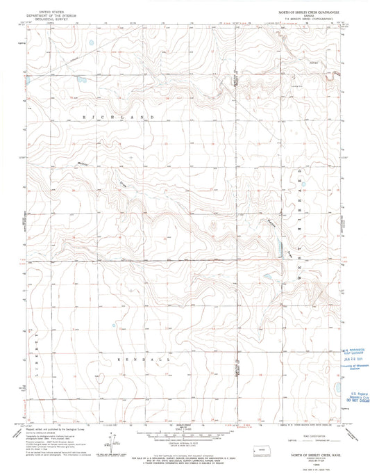 Classic USGS North of Shirley Creek Kansas 7.5'x7.5' Topo Map Image