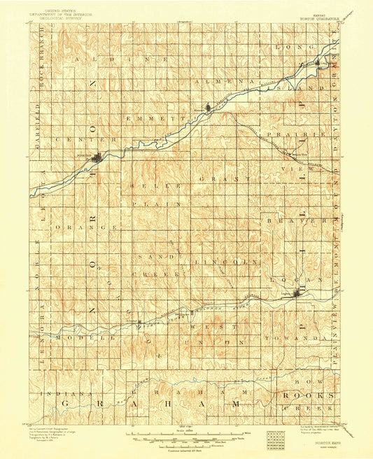 Historic 1893 Norton Kansas 30'x30' Topo Map Image