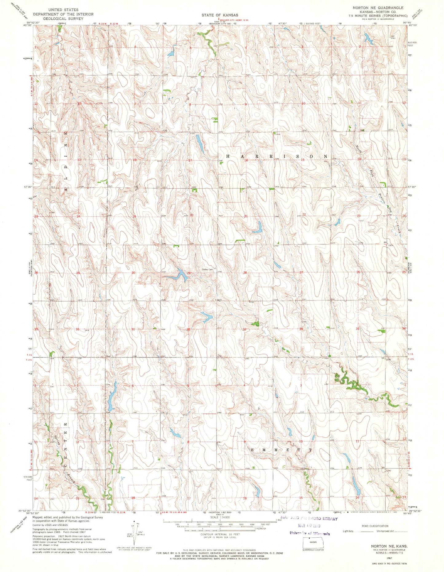 Classic USGS Norton NE Kansas 7.5'x7.5' Topo Map Image
