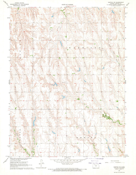 Classic USGS Norton NE Kansas 7.5'x7.5' Topo Map Image