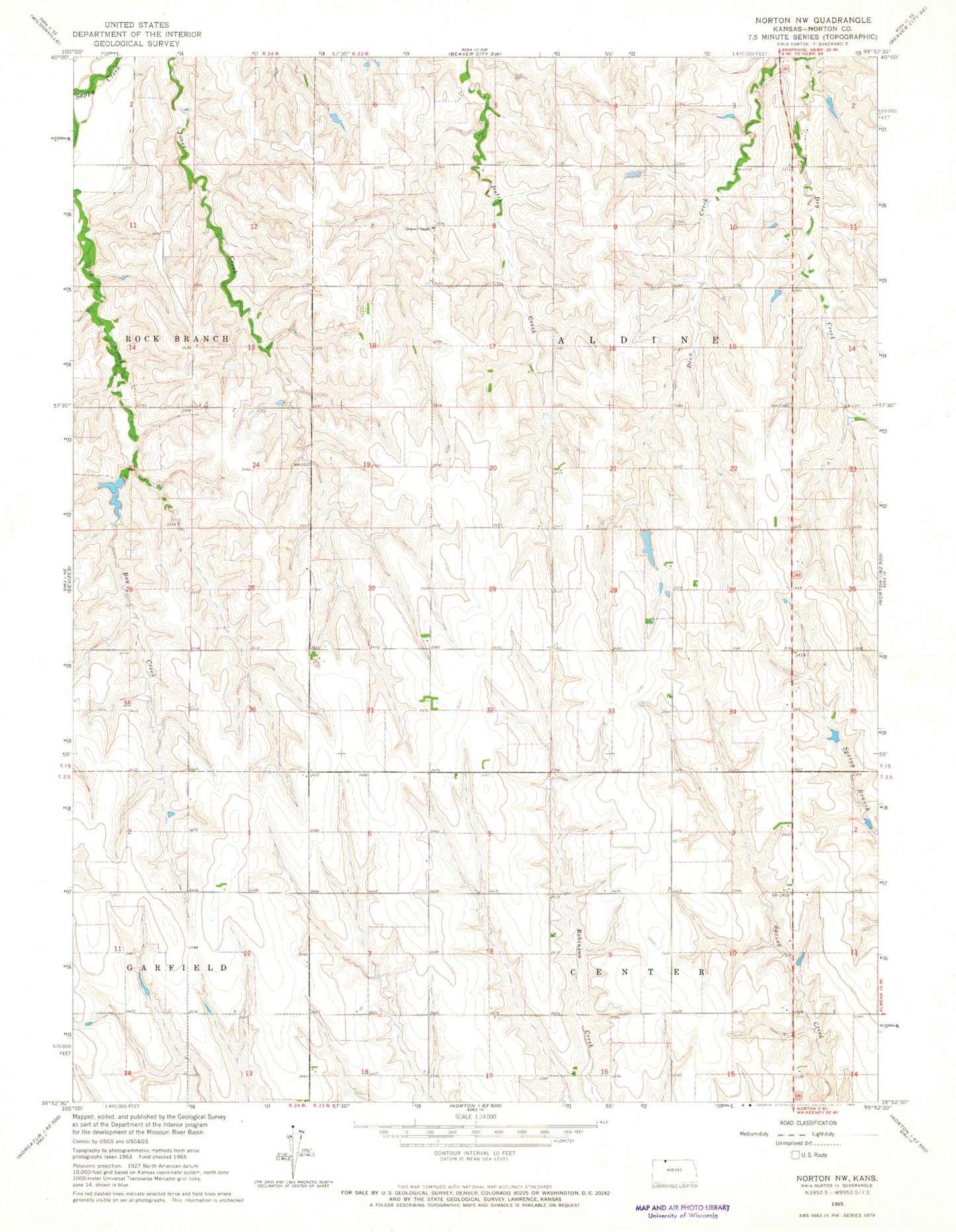 Classic USGS Norton NW Kansas 7.5'x7.5' Topo Map Image