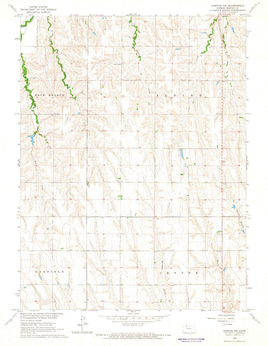 Classic USGS Norton NW Kansas 7.5'x7.5' Topo Map Image