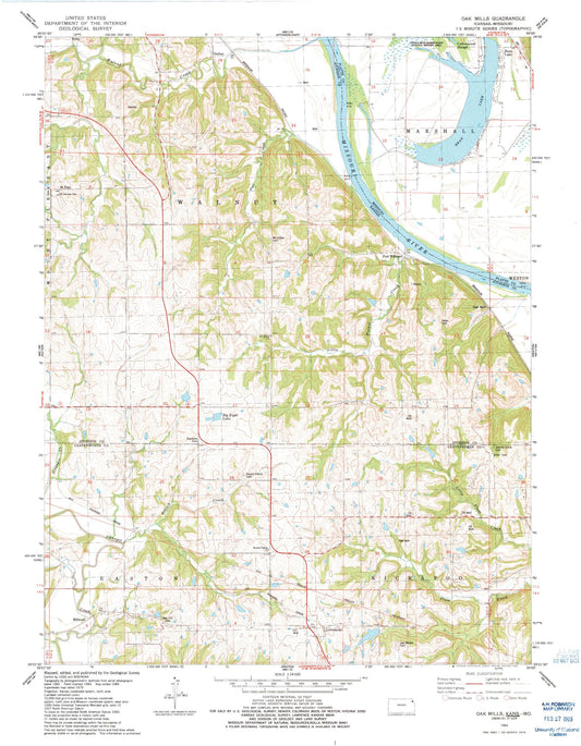 Classic USGS Oak Mills Kansas 7.5'x7.5' Topo Map Image