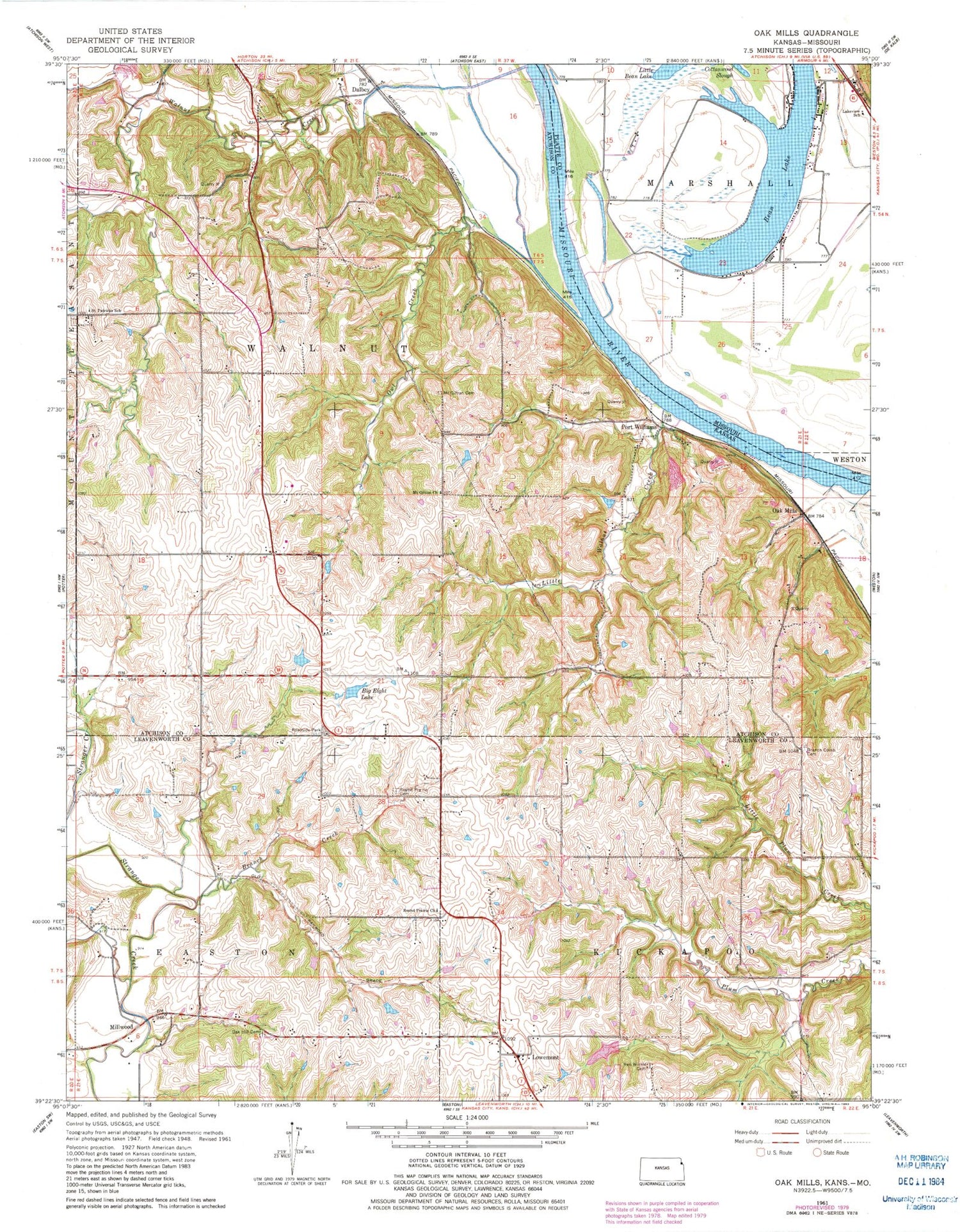 Classic USGS Oak Mills Kansas 7.5'x7.5' Topo Map Image