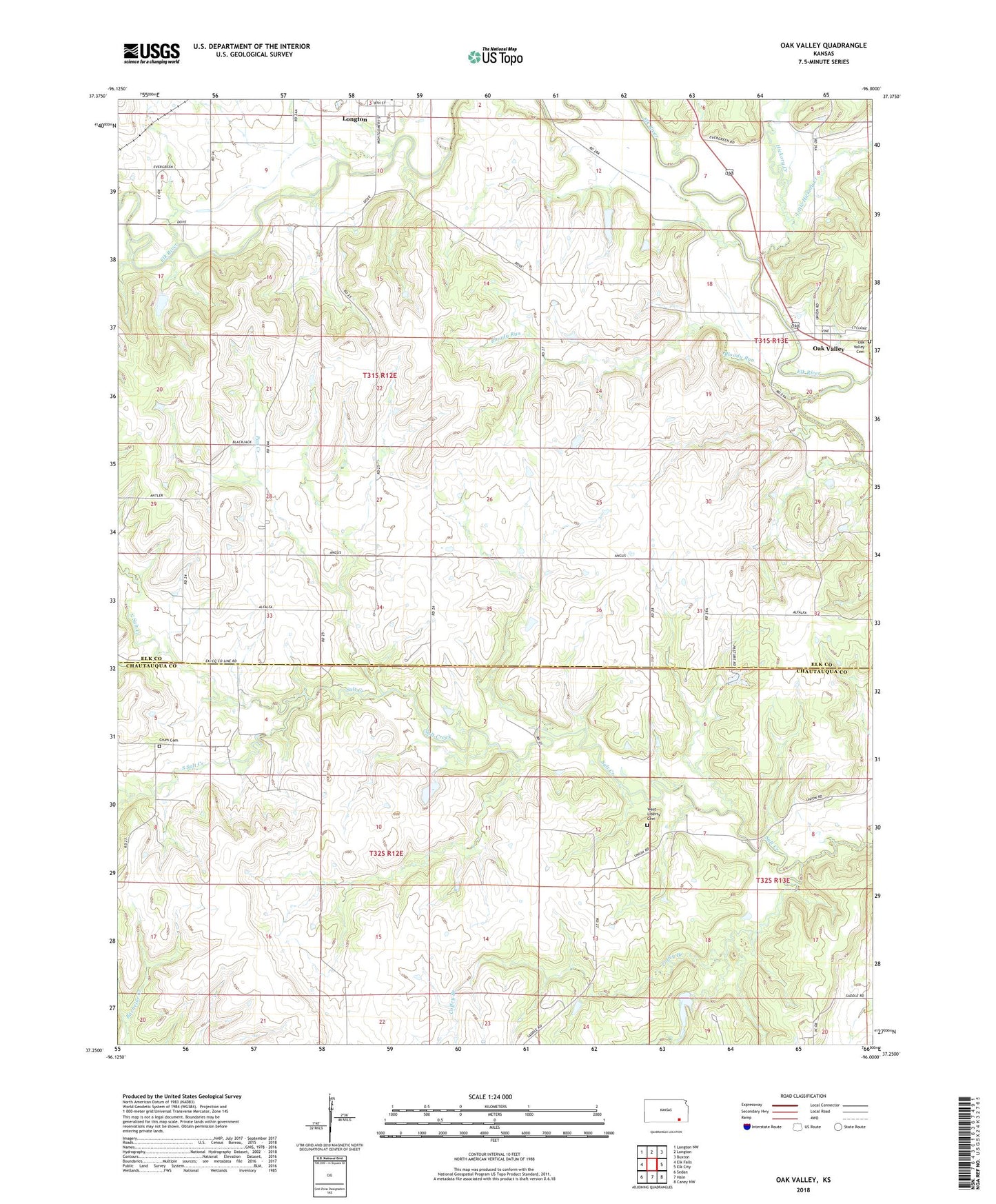 Oak Valley Kansas US Topo Map Image
