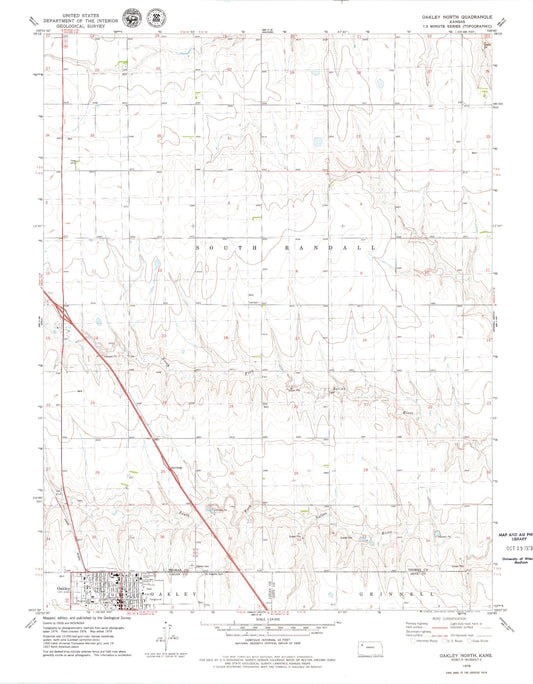 Classic USGS Oakley North Kansas 7.5'x7.5' Topo Map Image