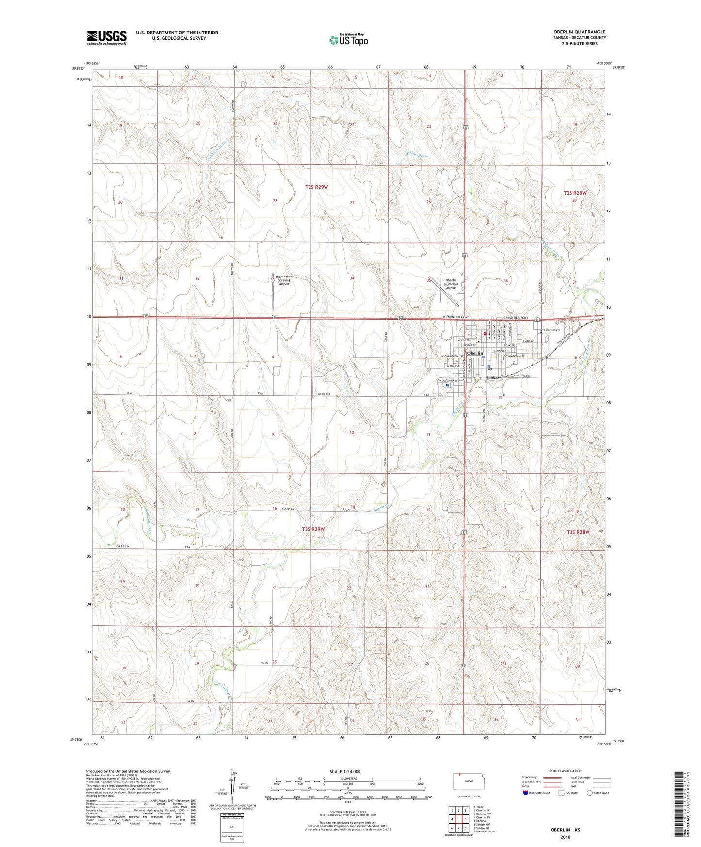 Oberlin Kansas US Topo Map Image