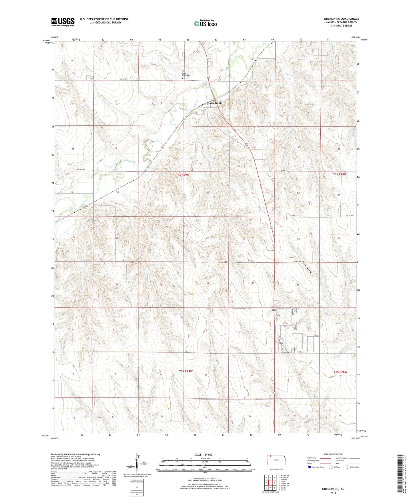 Oberlin NE Kansas US Topo Map Image