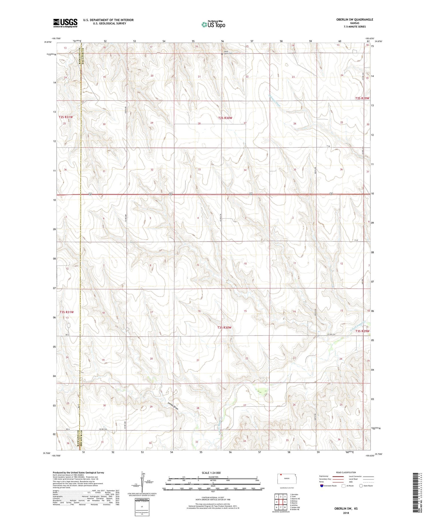 Oberlin SW Kansas US Topo Map Image