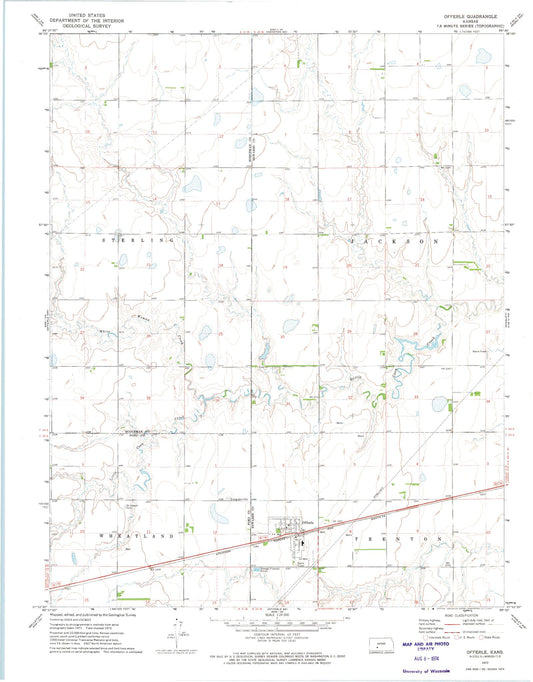 Classic USGS Offerle Kansas 7.5'x7.5' Topo Map Image