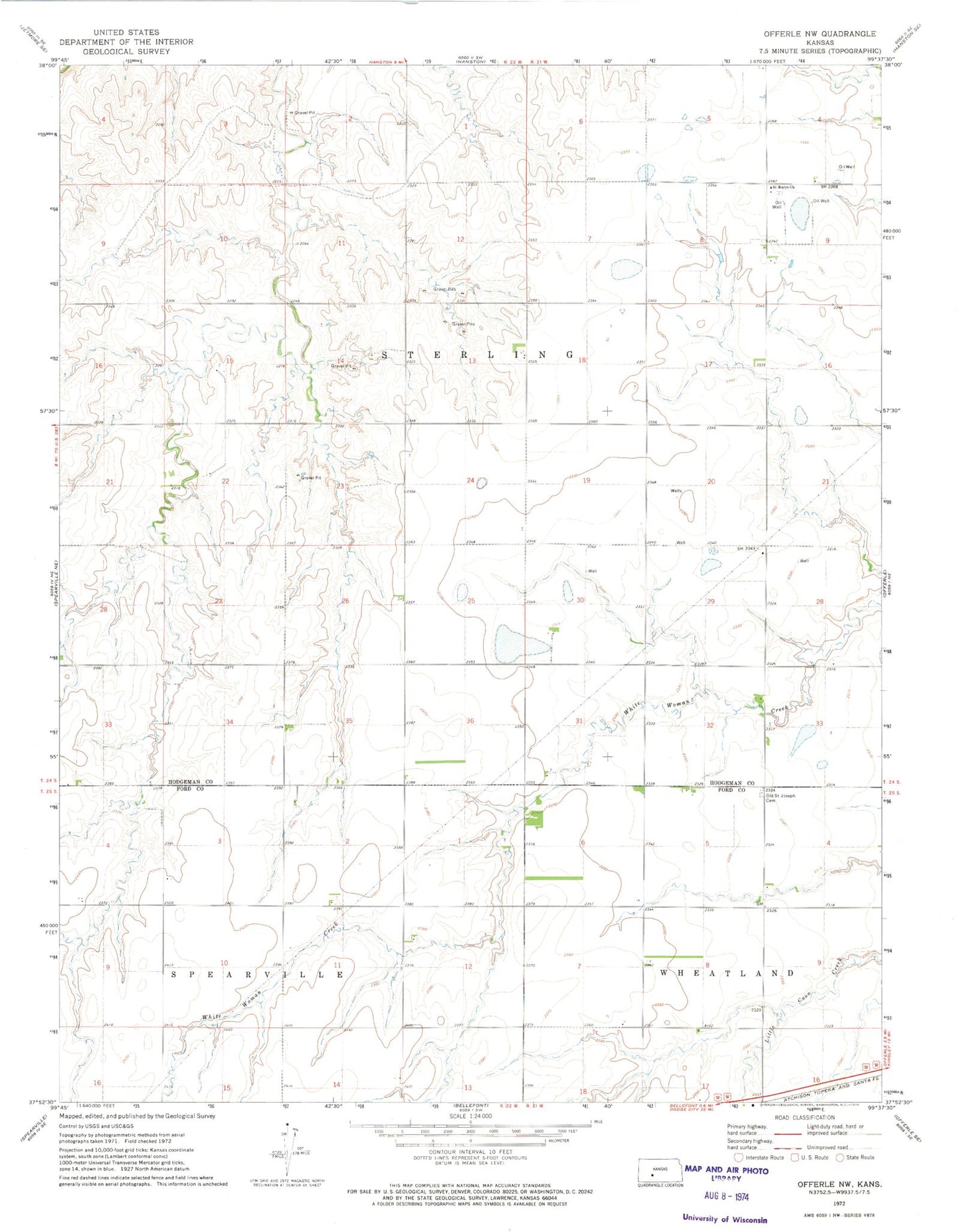 Classic USGS Offerle NW Kansas 7.5'x7.5' Topo Map Image