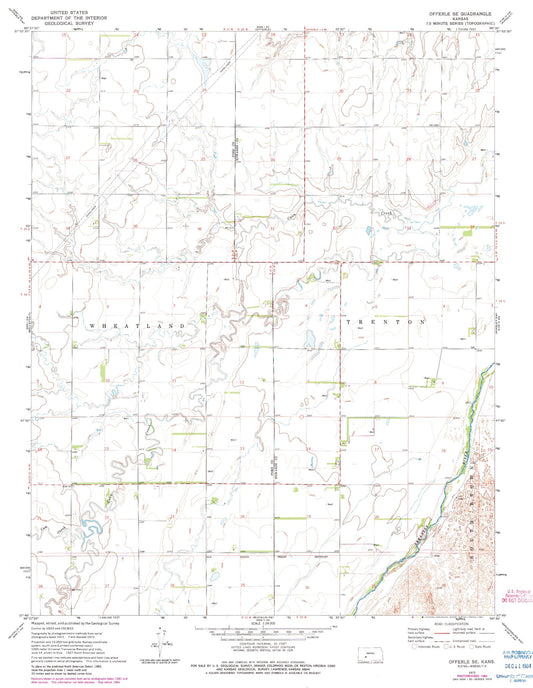 Classic USGS Offerle SE Kansas 7.5'x7.5' Topo Map Image