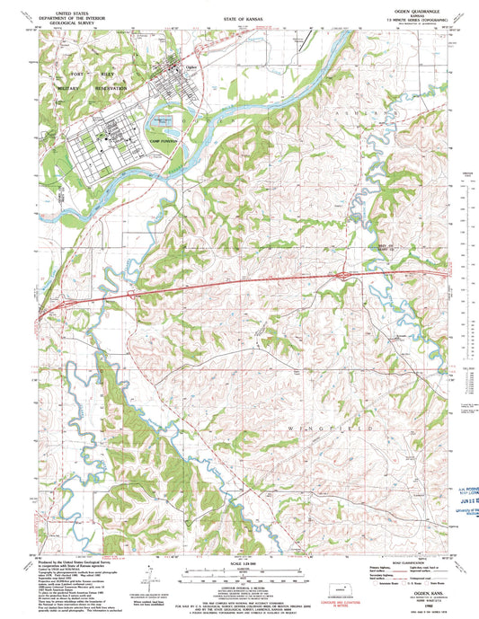 Classic USGS Ogden Kansas 7.5'x7.5' Topo Map Image