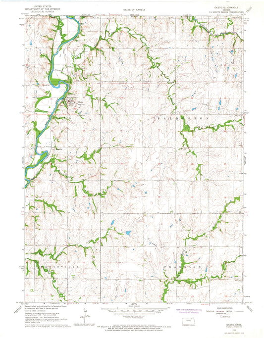Classic USGS Oketo Kansas 7.5'x7.5' Topo Map Image