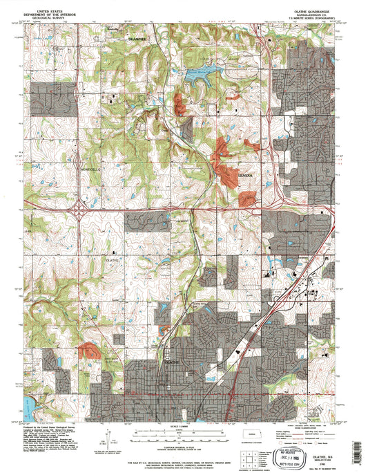 Classic USGS Olathe Kansas 7.5'x7.5' Topo Map Image