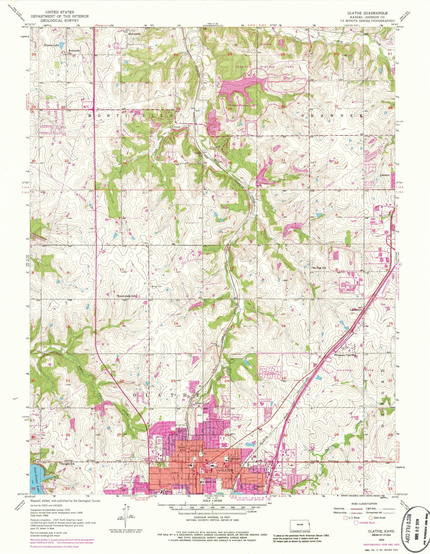 Classic USGS Olathe Kansas 7.5'x7.5' Topo Map Image