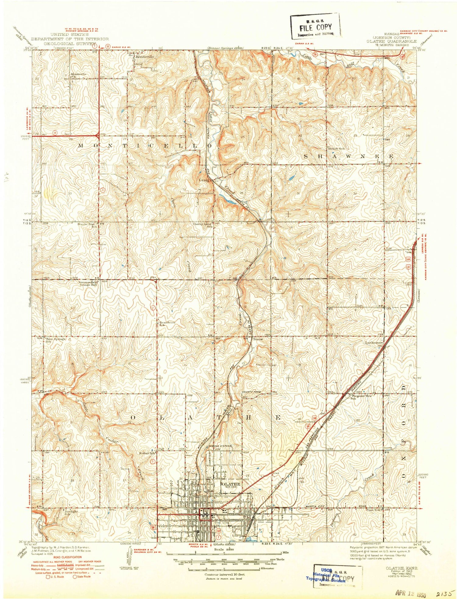 Classic USGS Olathe Kansas 7.5'x7.5' Topo Map Image