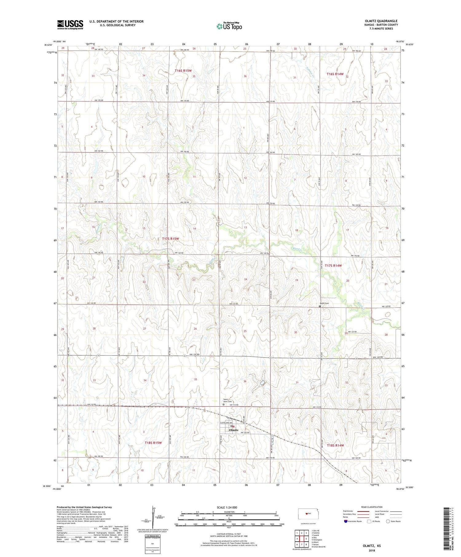 Olmitz Kansas US Topo Map Image