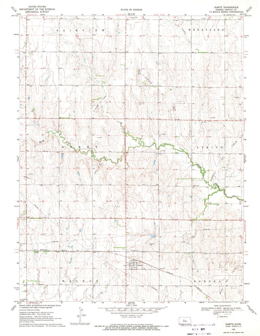 Classic USGS Olmitz Kansas 7.5'x7.5' Topo Map Image