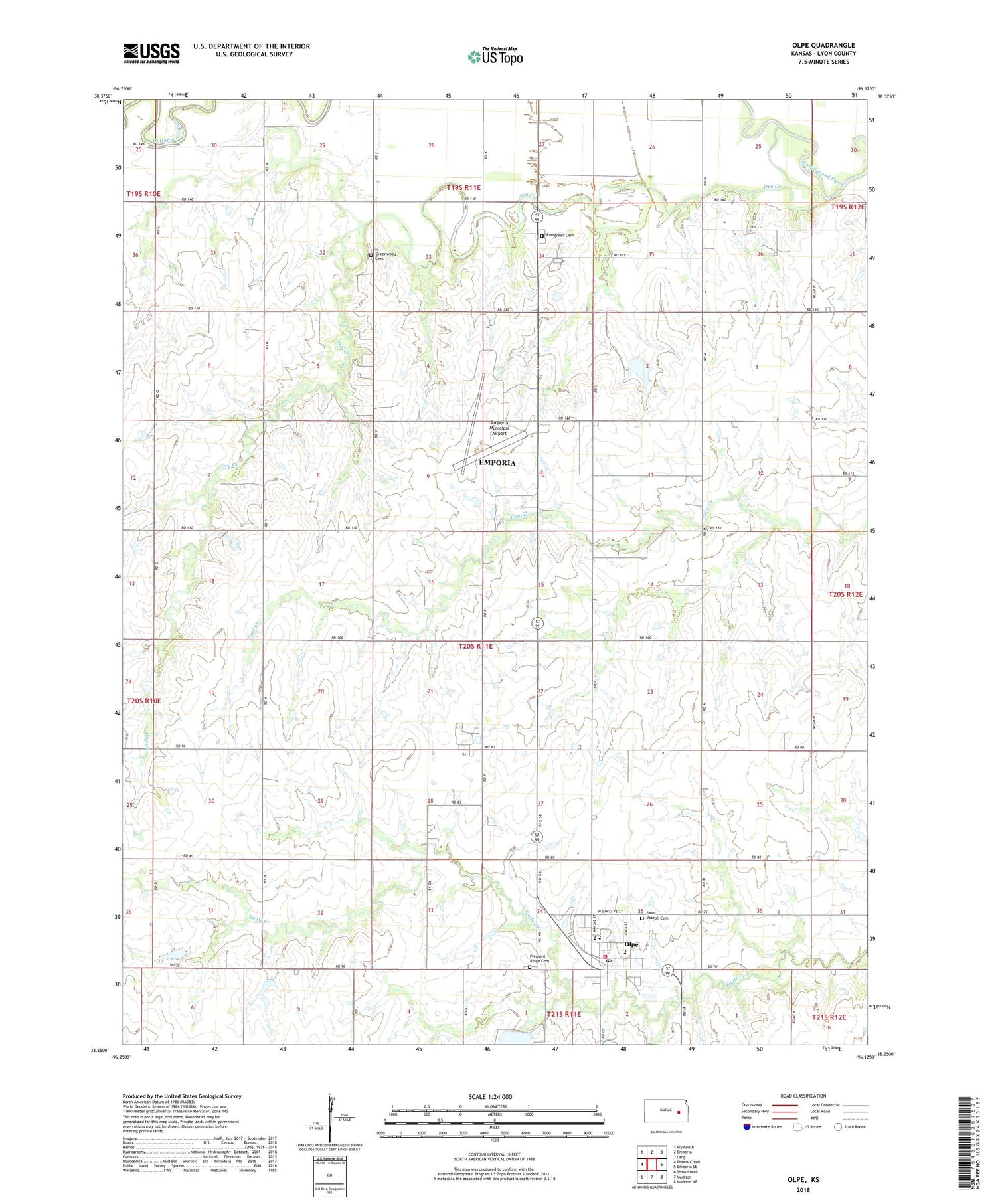 Olpe Kansas US Topo Map Image
