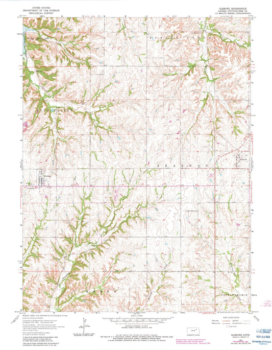 Classic USGS Olsburg Kansas 7.5'x7.5' Topo Map Image