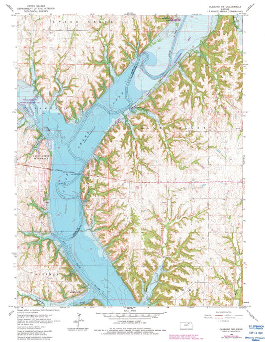 Classic USGS Olsburg NW Kansas 7.5'x7.5' Topo Map Image
