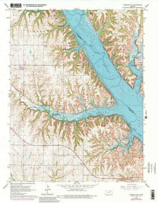 Classic USGS Olsburg SW Kansas 7.5'x7.5' Topo Map Image