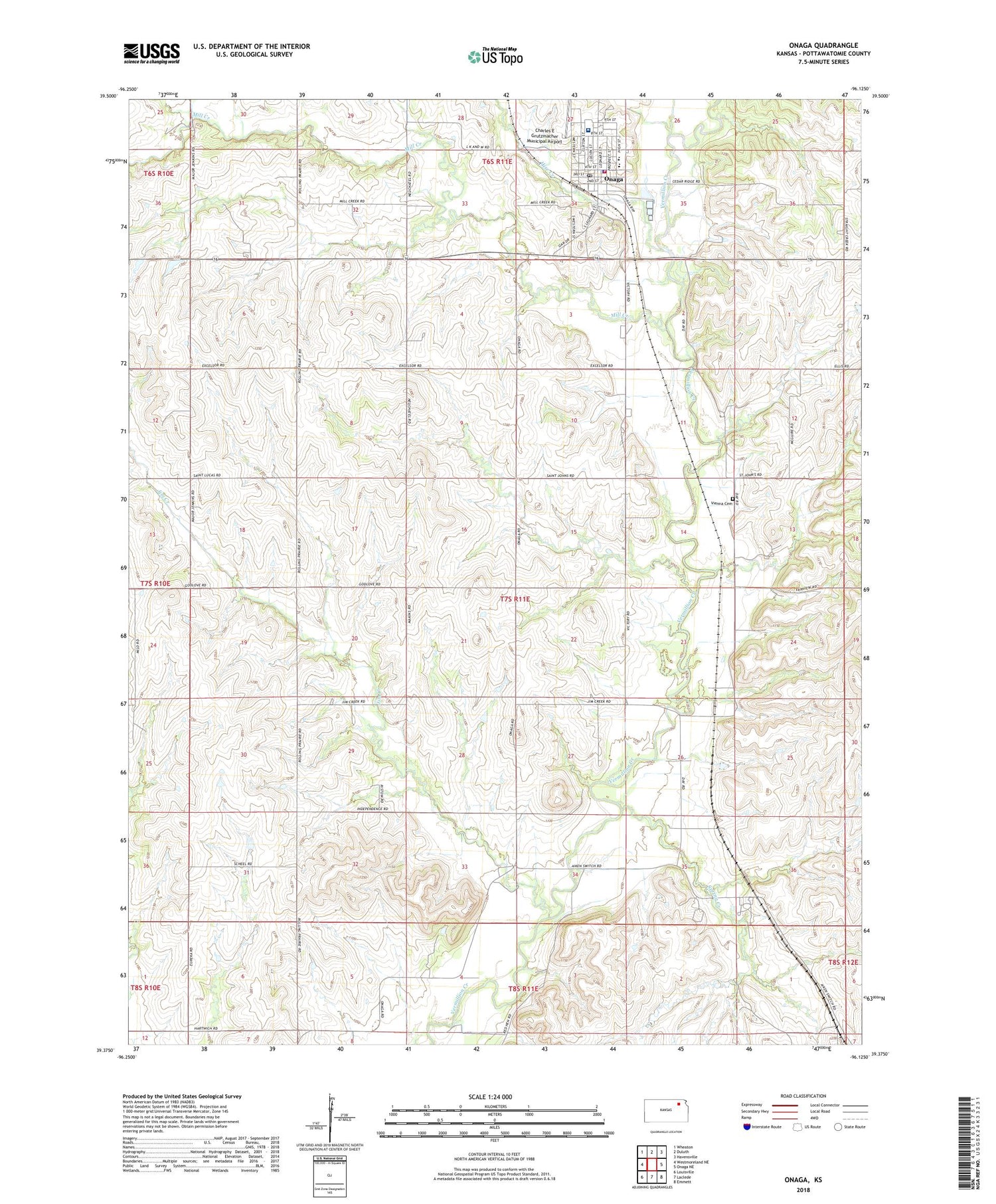 Onaga Kansas US Topo Map Image