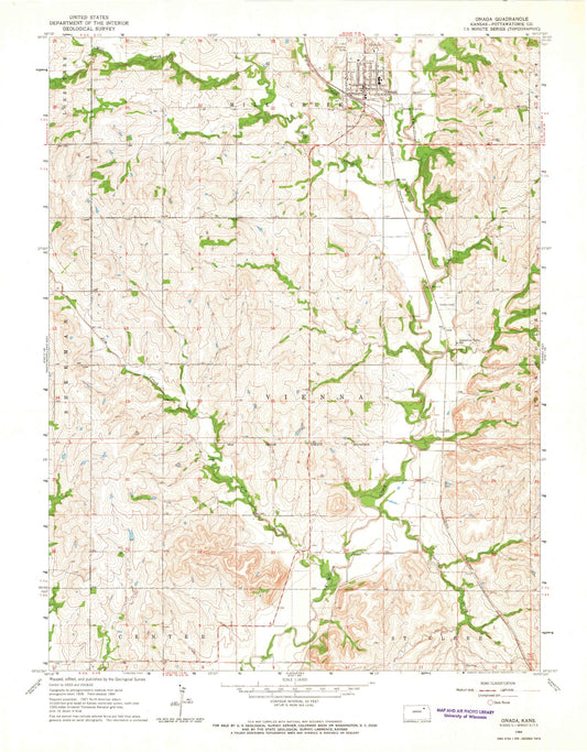 Classic USGS Onaga Kansas 7.5'x7.5' Topo Map Image