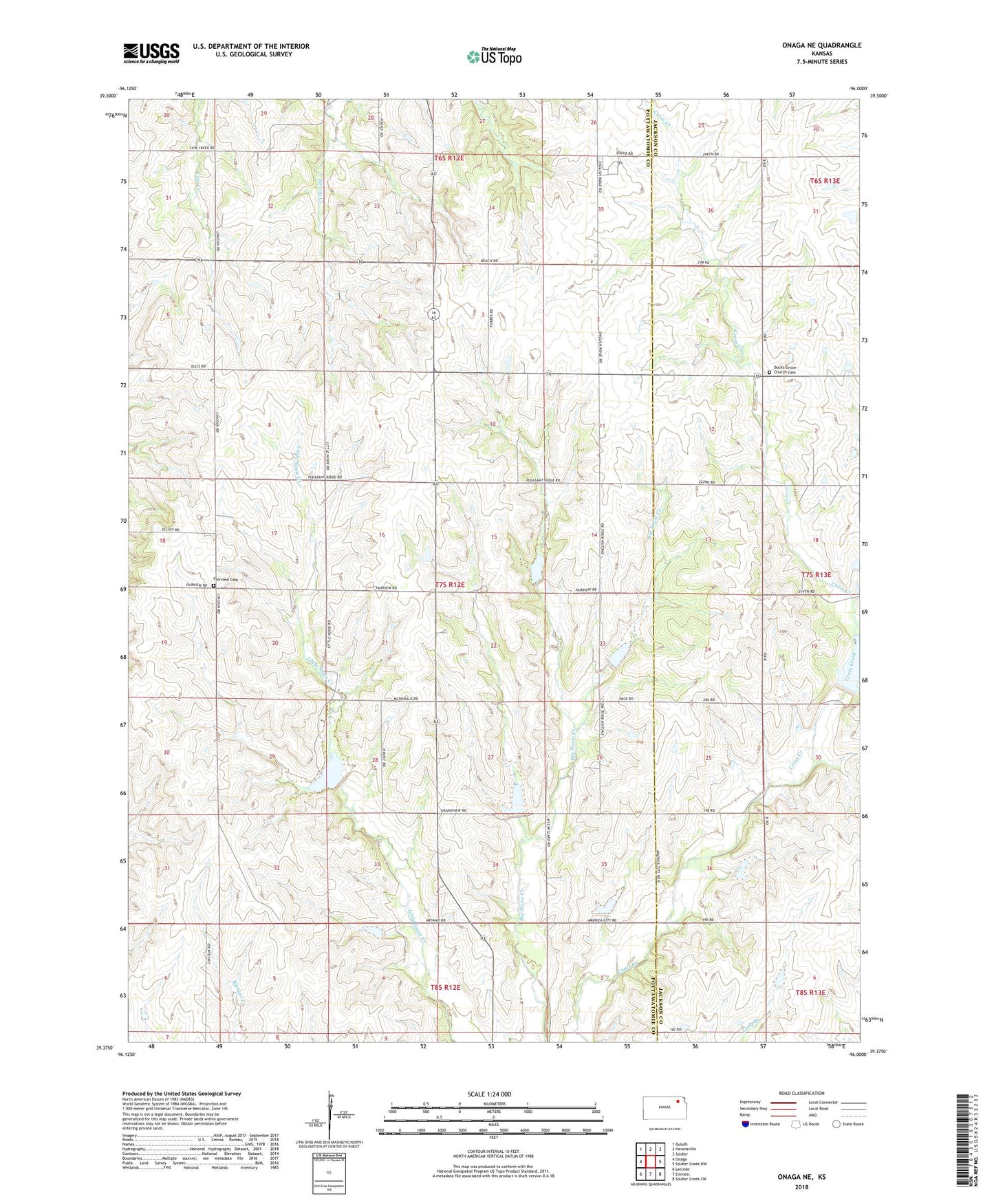 Onaga NE Kansas US Topo Map Image