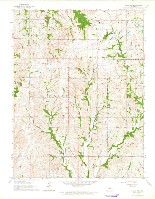 Classic USGS Onaga NE Kansas 7.5'x7.5' Topo Map Image
