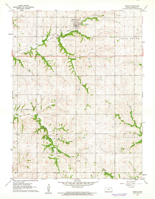 Classic USGS Oneida Kansas 7.5'x7.5' Topo Map Image