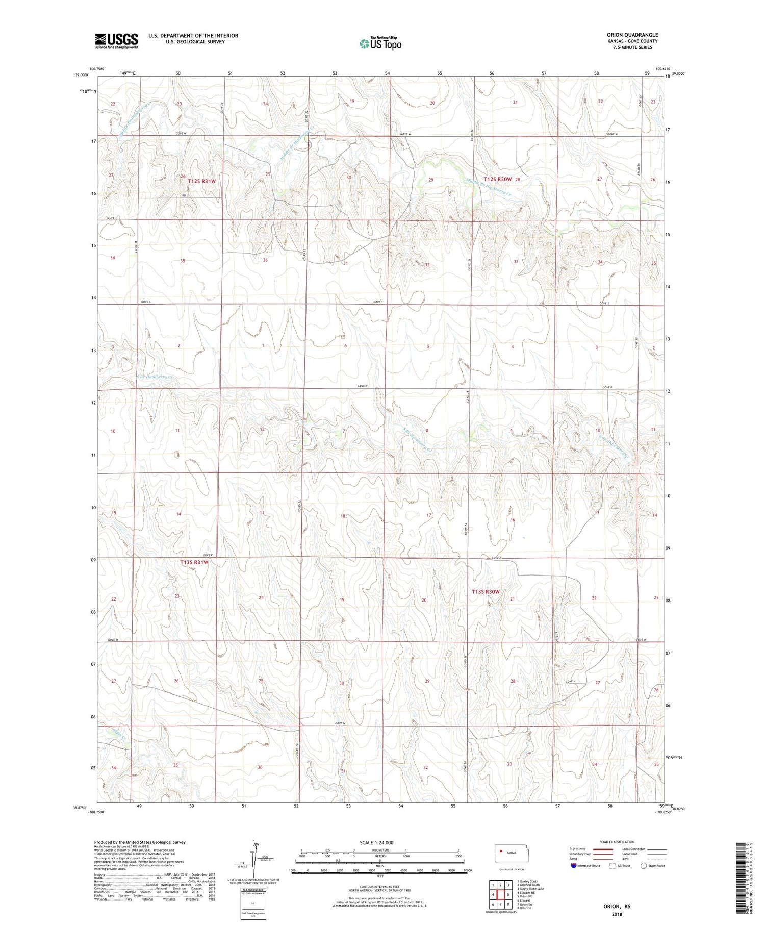 Orion Kansas US Topo Map Image