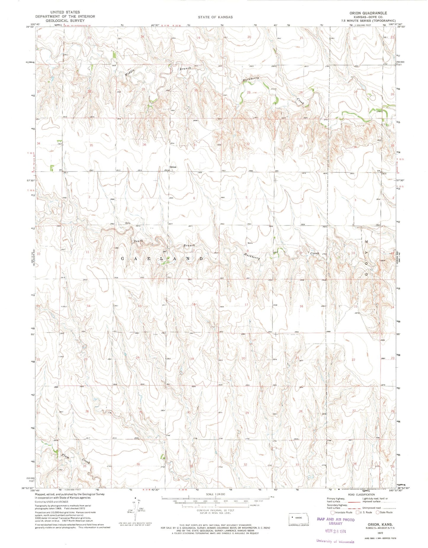 Classic USGS Orion Kansas 7.5'x7.5' Topo Map Image